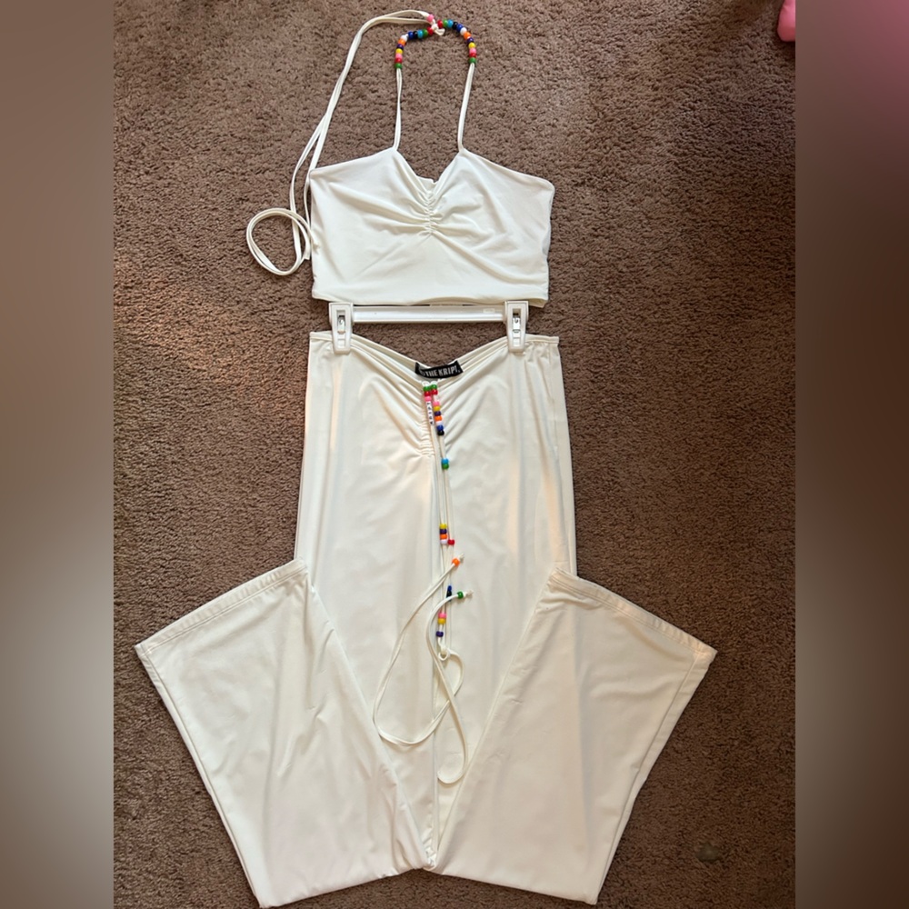 The Kript Cream Top with Beaded Straps